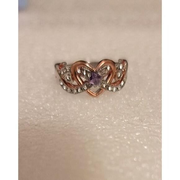 NIB - Heart Shape Promise Ring w/ Inlaid Shiny Amethyst - Size 9 - Picture 2 of 7